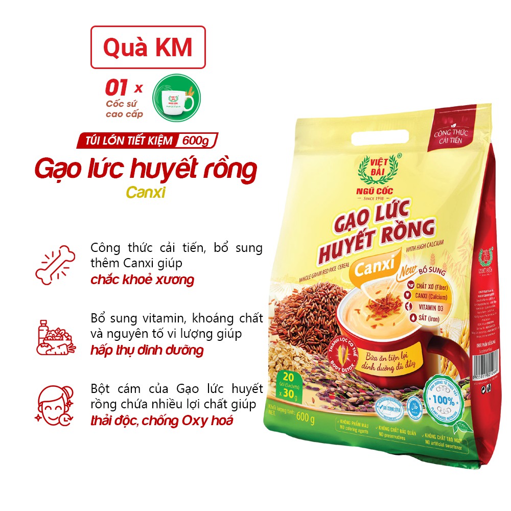 Bột ngũ cốc Gạo lức Canxi Việt Đài túi 600g