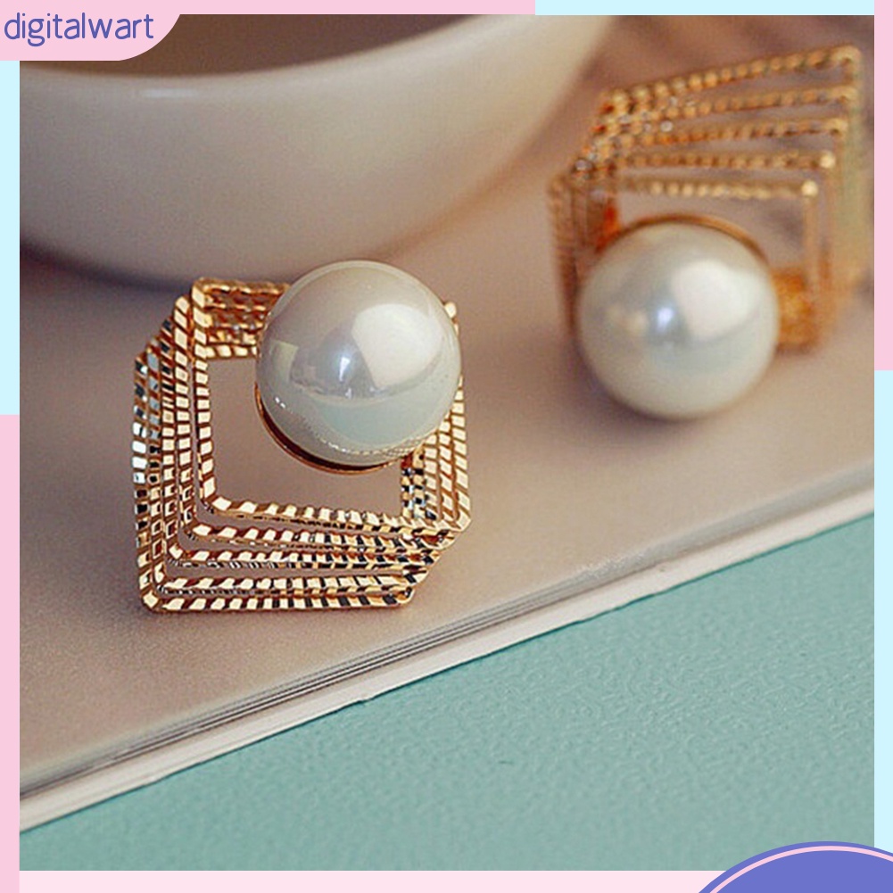 Đôi bông tai họa tiết nhiều hình thoi đính ngọc trai thanh lịch cho nữ