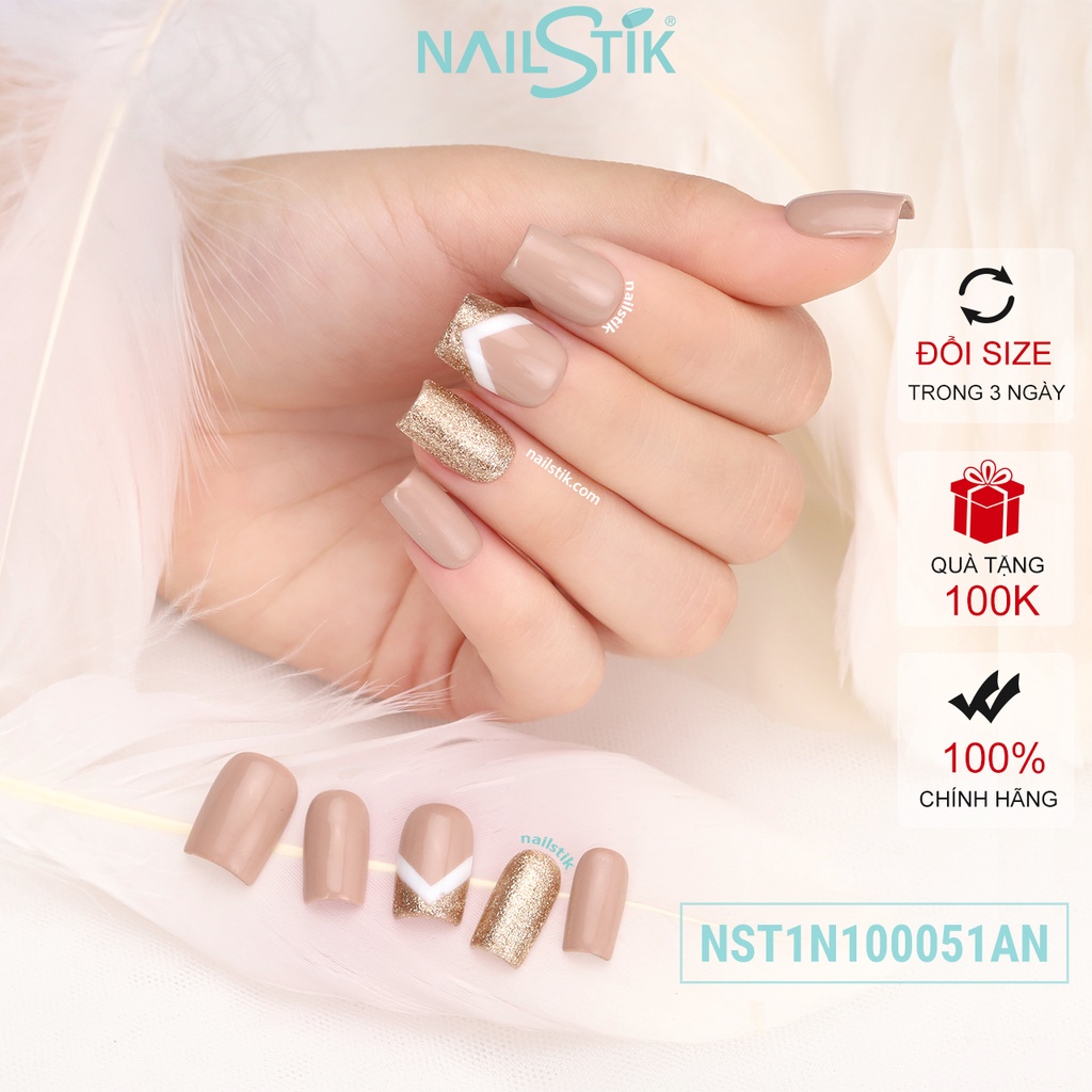 Móng úp thiết kế by NAILSTIK, màu nude, form móng ngang,ngắn/dài, 051