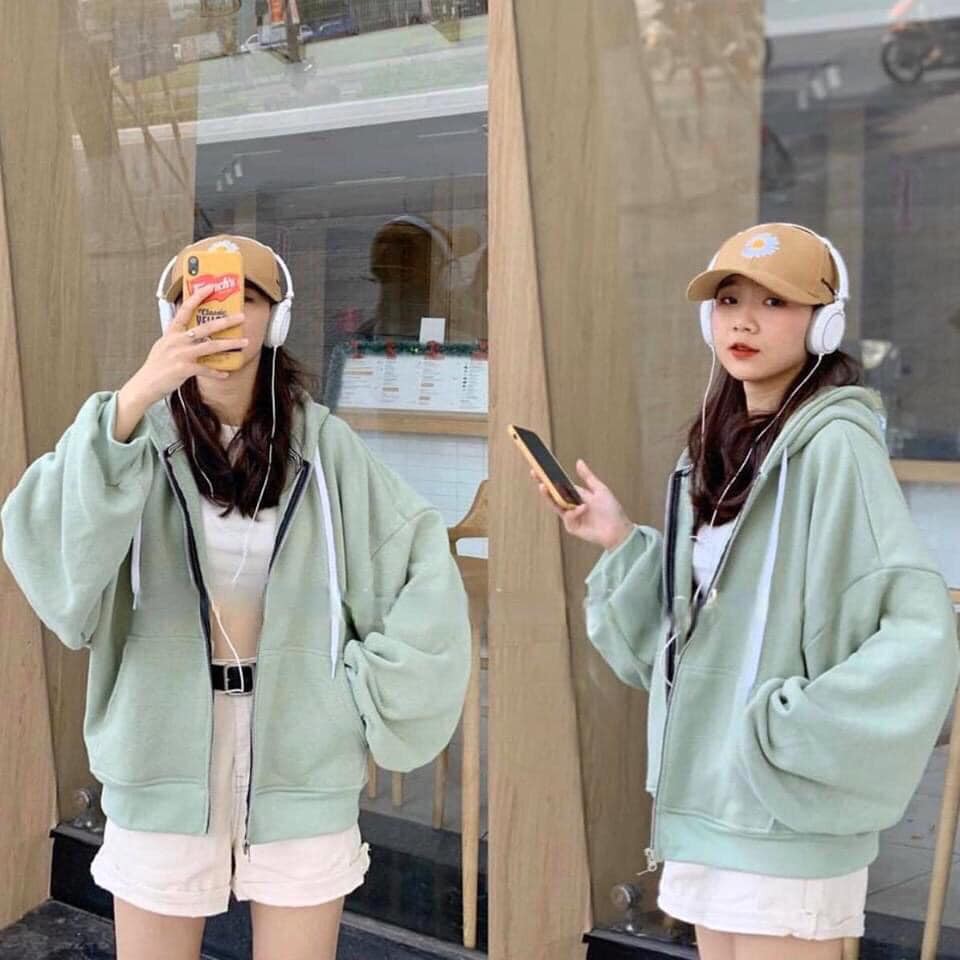 Áo khoác nỉ trơn nam nữ basic hoddie đen trắng xanh ghi freesize form rộng bo gấu tay phồng hàn quốc cheapy