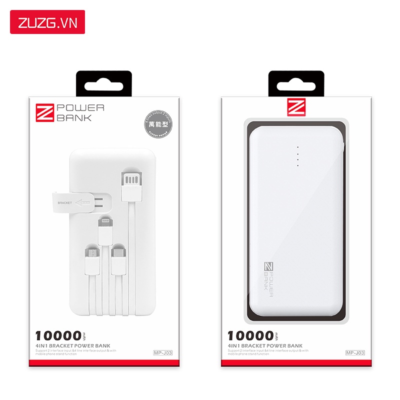 Sạc dự phòng 10000mah mini ZUZG lõi Lithium chính hãng J03