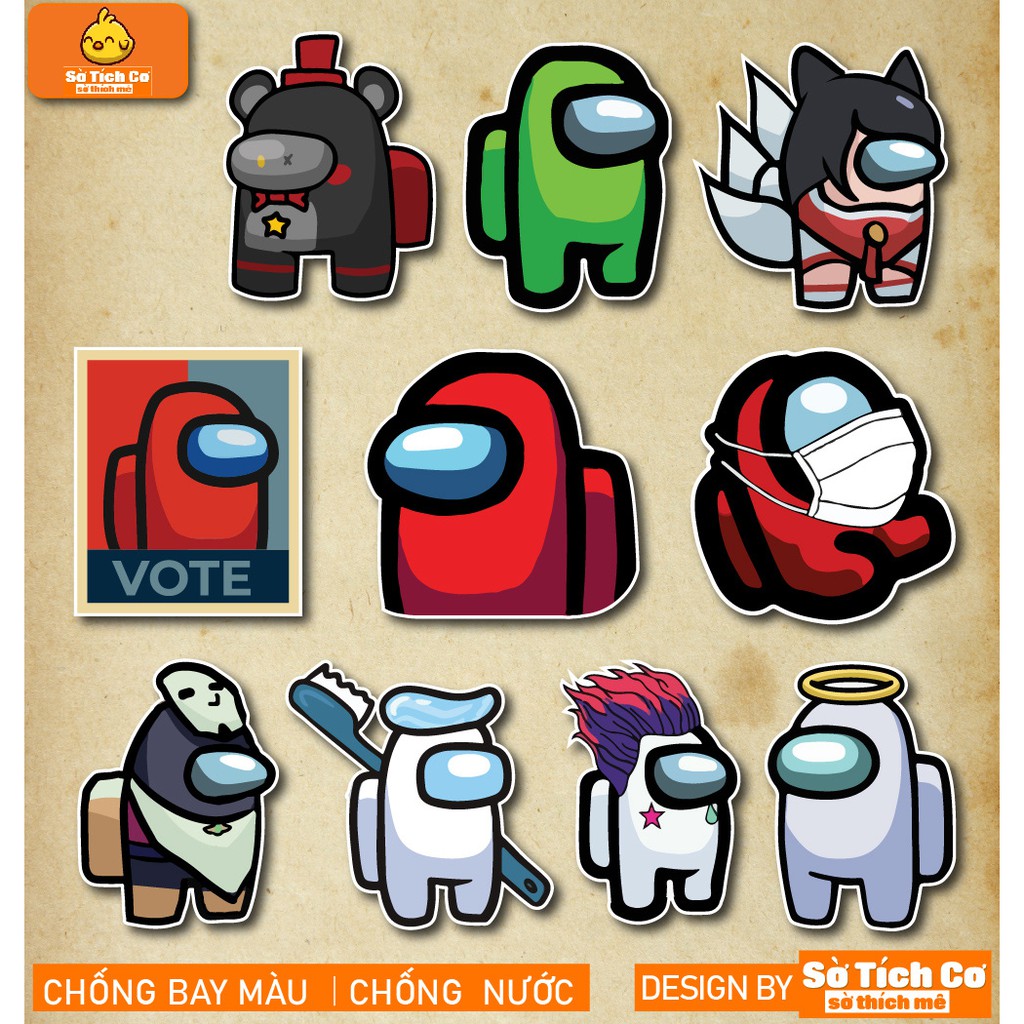 Among Us dán điện thoại, laptop, mũ bảo hiểm, guitar, vali MSP: A12