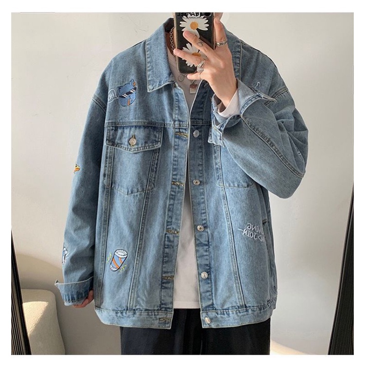Áo khoác Jeasn Bò Denim Jacket Thêu Hàn Quốc. (thêu 8 chi tiết)