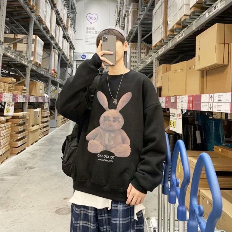 Áo Thun Sweater nỉ chui đầu Thỏ Nhiều Hiệu Ứng Màu, Áo Nỉ Cổ Tròn Form Rộng tay bồng nam nữ freesize