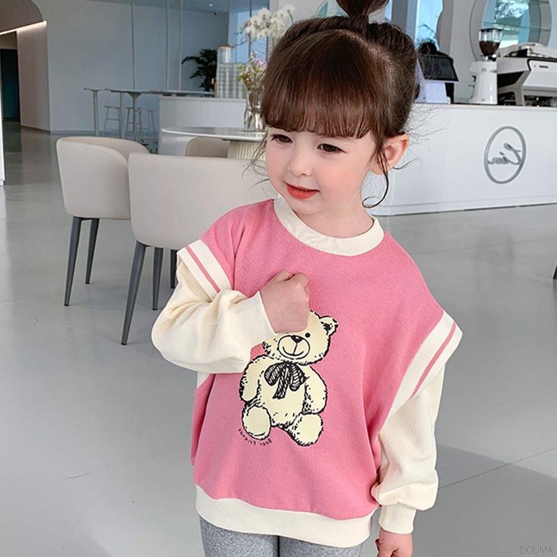 Áo chui đầu dáng rộng in hình gấu thời trang mùa thu Hàn Quốc dành cho bé gái