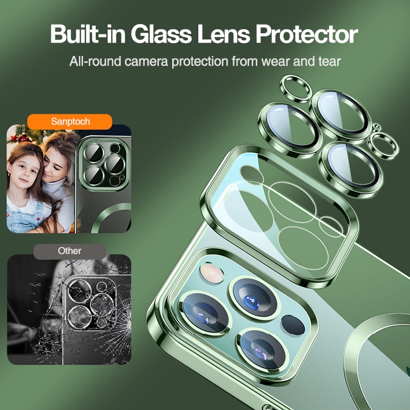 Ốp Điện Thoại Kính Cường Lực Viền TPU Mềm Trong Suốt Từ Tính Bảo Vệ Camera Cho 13 12 Pro Max 11 Pro Max