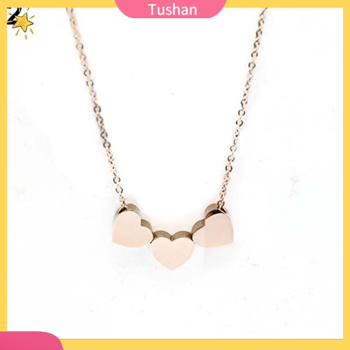 TUSH_Women's Fashion Jewelry Three Love Heart Chain Pendant Statement Choker Necklace
