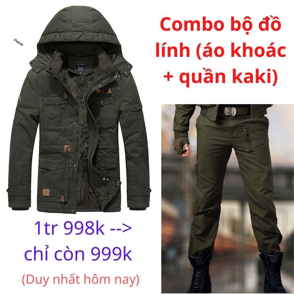 Combo bộ quần áo khoác kaki lính nam mùa đông/thu đông