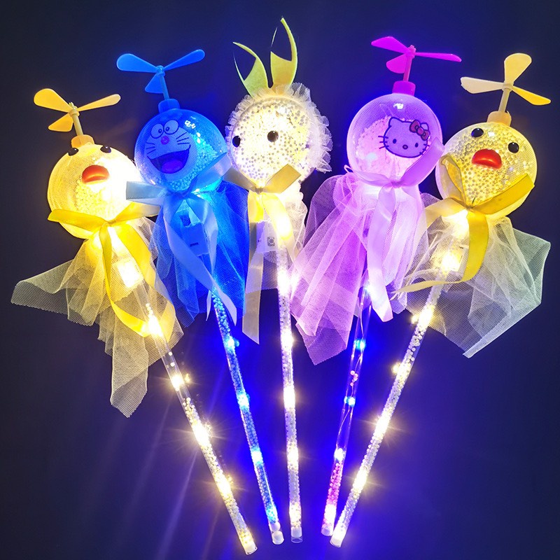 Đồ chơi bóng galaxy trong suốt, có tay cầm + đèn led và chong chóng nhiều hình thù hoạt hình KingKids