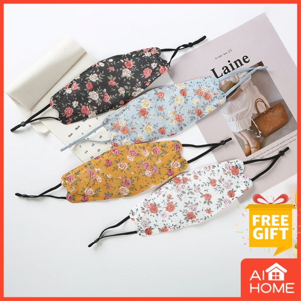 【3PLY Chiffon】 Khẩu Trang cotton Siêu Mỏng Chống Bụi Chống Tia UV Thoáng Khí In Hoa Có Thể Giặt Và Tái Sử Dụng Cho Nữ