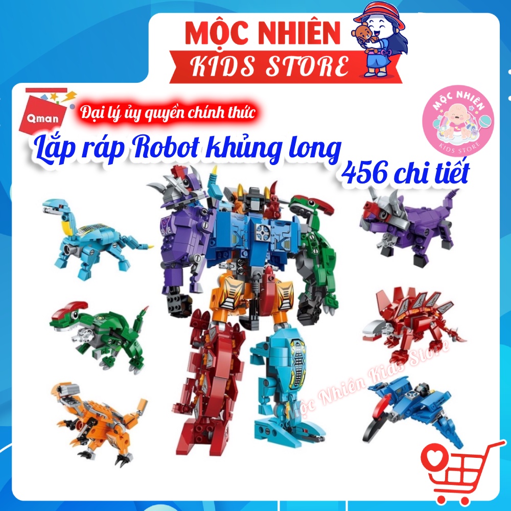 Lego Đồ Chơi Lắp Ráp Xếp Hình 6 in 1 Qman 1414 Siêu Robot Khủng Long (456 Mảnh Ghép) Dành Cho Bé Trai Trên 6 Tuổi