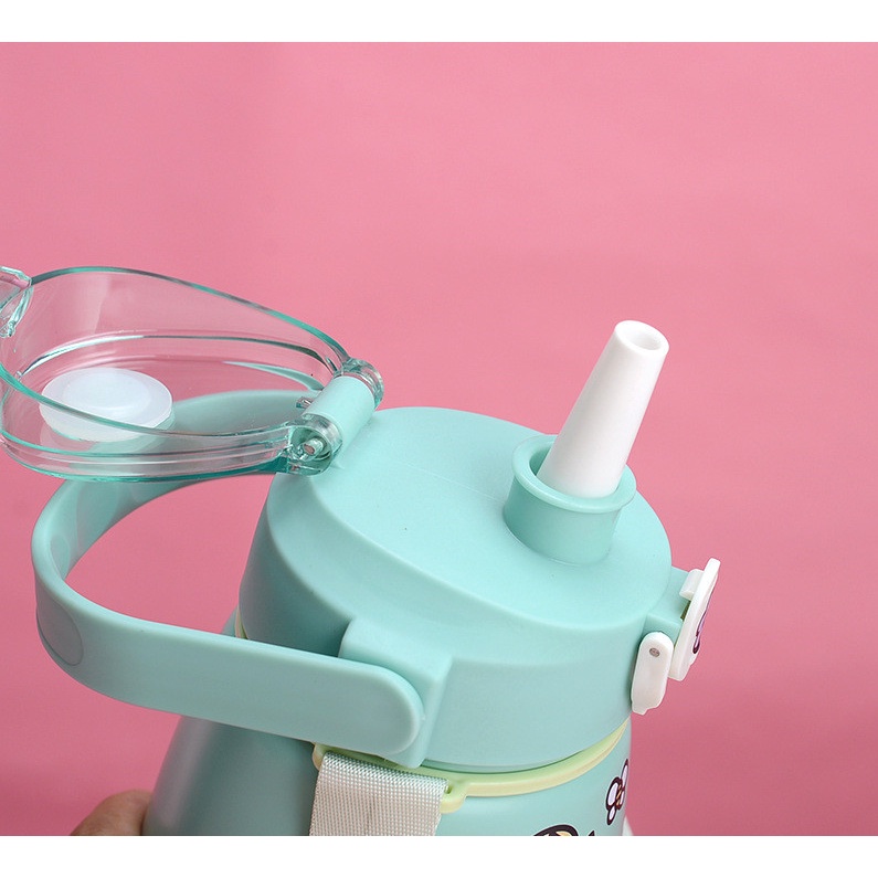 Bình nước giữ nhiệt 900ml có ống hút trang trí rất cute (B9002)