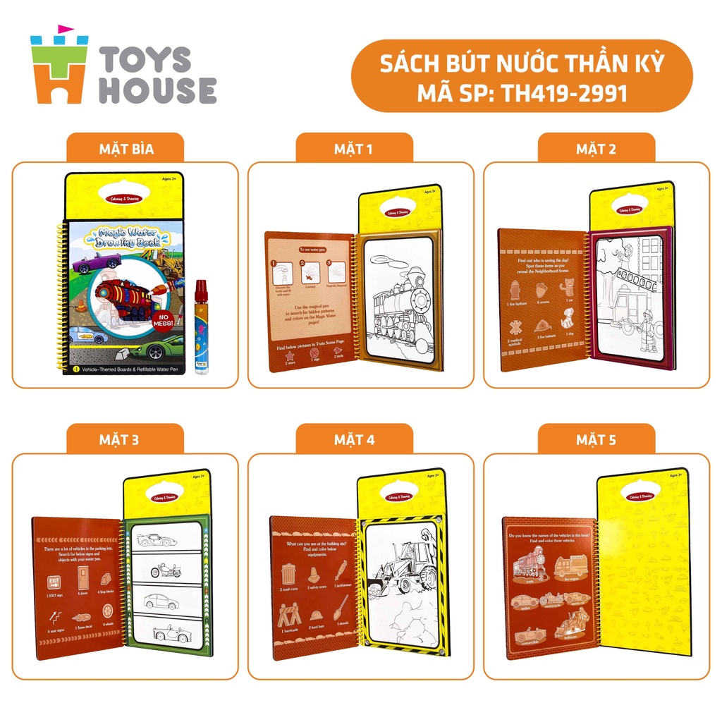 Sách tô màu bút nước thần kỳ ToysHouse size lớn - Đồ chơi giáo dục sớm cho trẻ, giúp phát triển kỹ năng