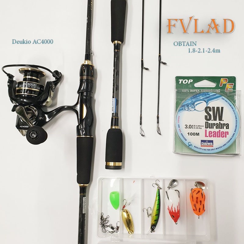 Bộ Cần Câu Cá Lure máy đứng 1.8m - 2,1m- 2,4m + Máy kim loại AC 4000 + dây câu