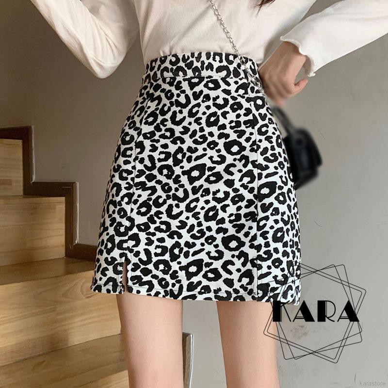 Chân Váy Lưng Cao Hoạ Tiết Da Báo Thiết Kế Xẻ Quyến Rũ