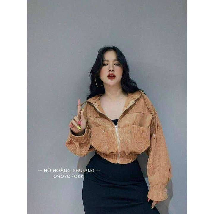 Áo khoác croptop nữ  BEBONGSTORE chất nhung tăm phối túi hộp 2 bên phong cách mới