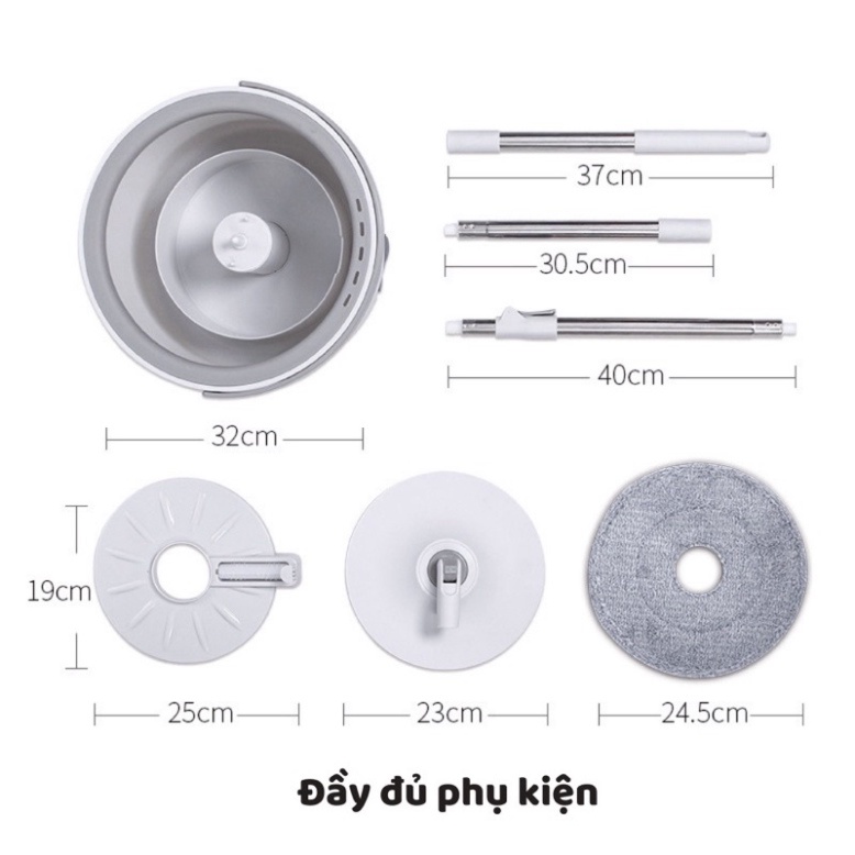 [KÈM CHẬU XOAY] SET CÂY LAU NHÀ XOAY 360