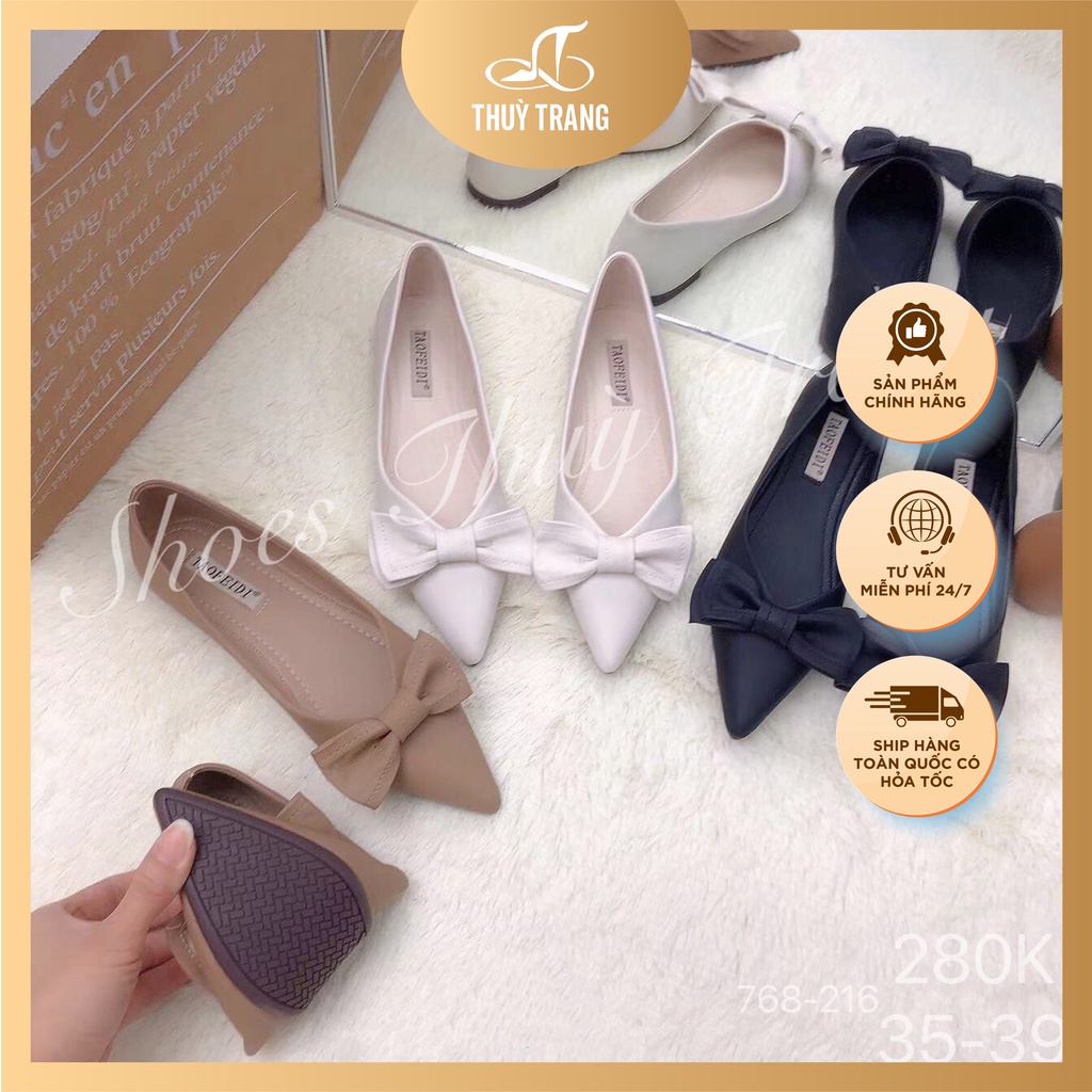 Giày Bệt Nữ đế Siêu Mềm Mũi nhọn gắn Nơ sang chảnh - 3 màu - size 35-39