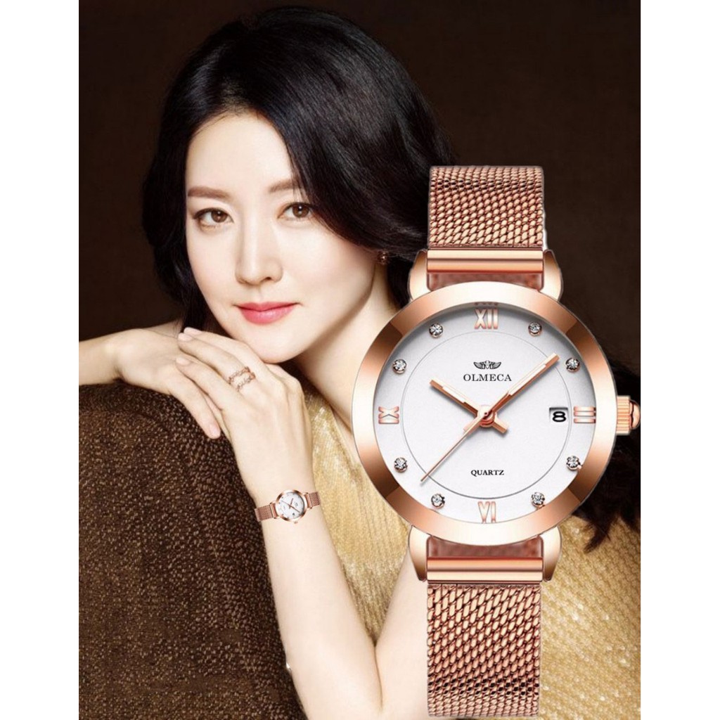 (CHÍNH HÃNG) Đồng hồ nữ OLMECA OL02 Japan có lịch dây nhuyễn cao cấp mặt kính Sapphire AH450