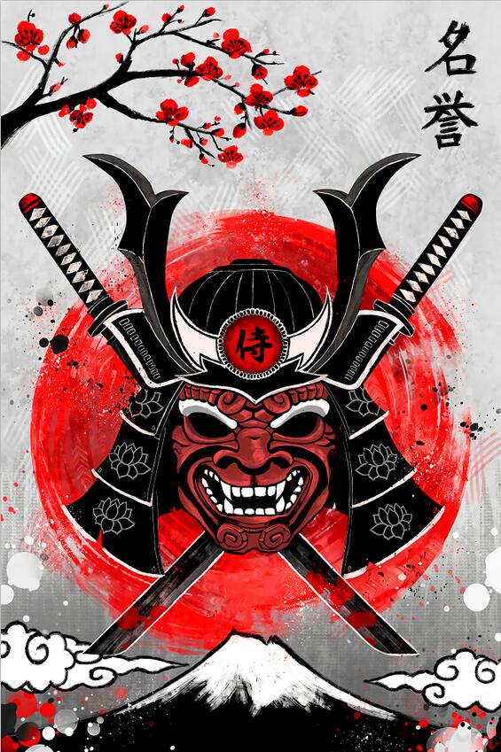 Tranh vải canvas hình Geisha Nhật Bản và hình cá âm dương treo tường trang trí cho phòng khách