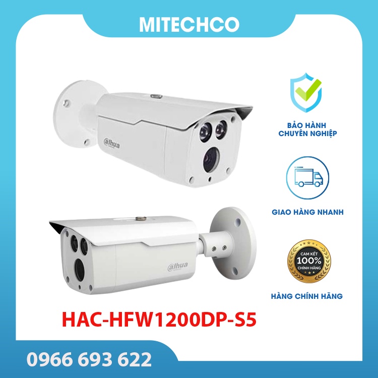 Camera anlog thân trụ Dahua ngoài trời DH-HAC-HFW1200DP 2MP, hồng ngoại 80m, bảo hành 2 năm