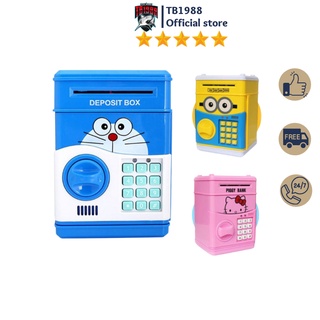 Két sắt đựng tiền mini thông minh hình doremon và hello kitty