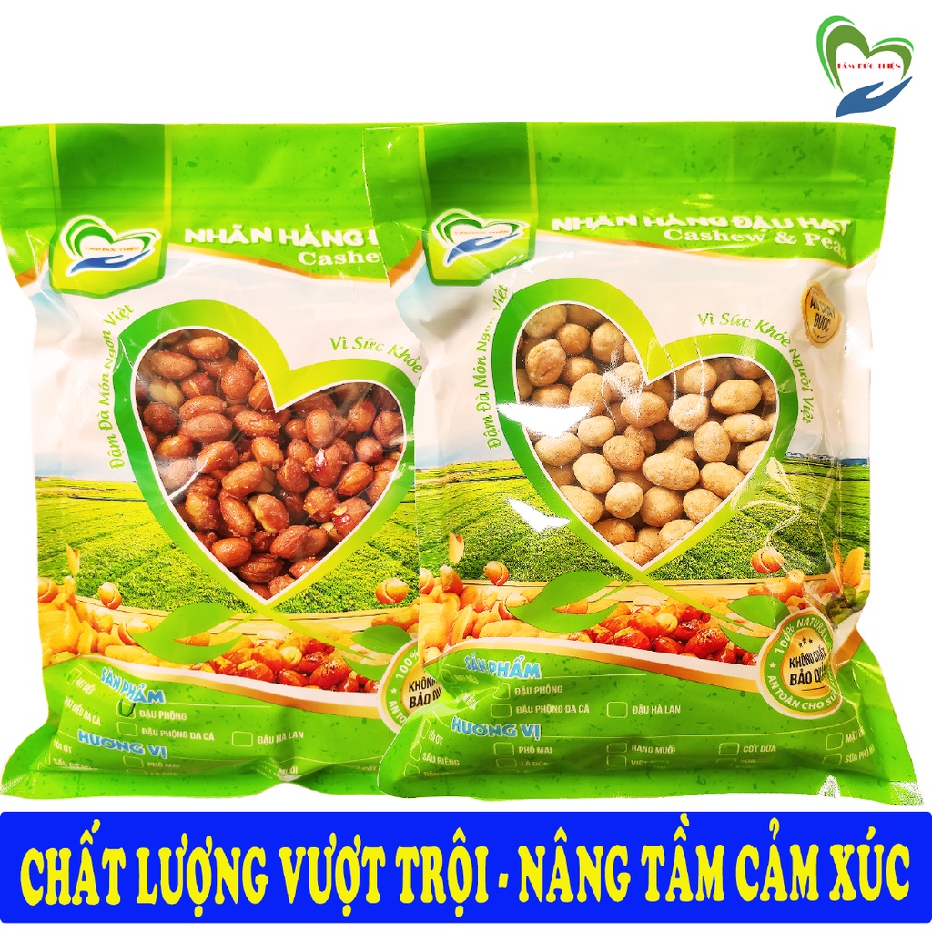 Combo 1KG Đậu Phộng Rang Tỏi Ớt/Da Cá Cốt Dừa Tâm Đức Thiện (2 x Túi 500GR)
