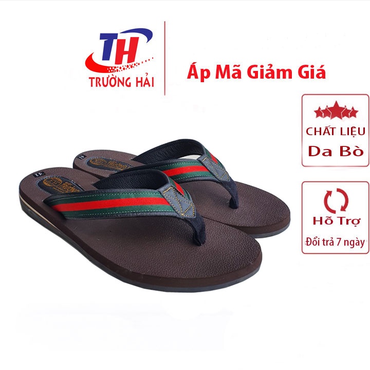 Dép xỏ ngón nam da bò phối dù Trường Hải XN120