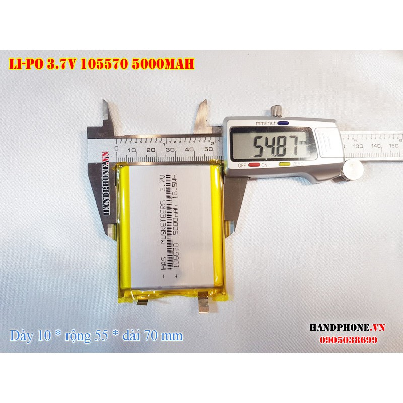 Pin Li-Po 3.7V 105570 5000mAh (Lithium Polyme) cho điện thoại, box sạc dự phòng, loa Bluetooth