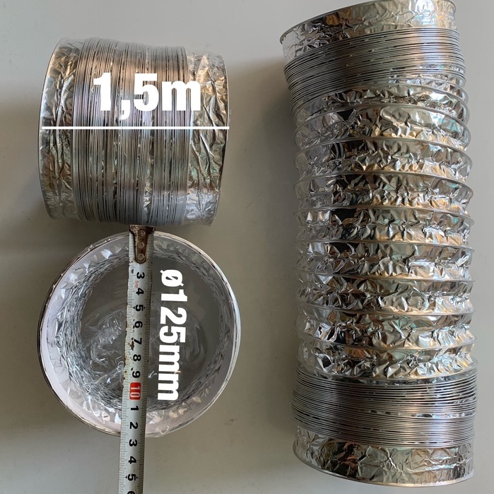 Ống gió mềm nhôm , ống sun bạc, ống dẫn khí, ống thông gió, hút mùi Ø100, Ø125, Ø150, Ø200, Ø250 mm loại dày