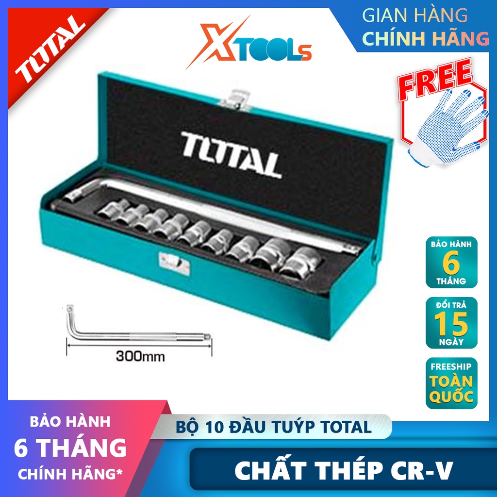 Bộ tuýp lục giác cần L 10 chi tiết TOTAL THTL121101 Bộ 10 chi tiết tuýp lục giác 9 đầu tuýp 1/2 inch từ 10-24mm tay cầm