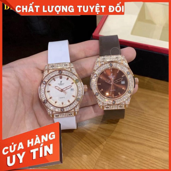 (Hublot hương vani)  Đồng hồ nữ Hublot mặt tròn 36mm đính đá dây silicon thơm DHN601 | BigBuy360 - bigbuy360.vn