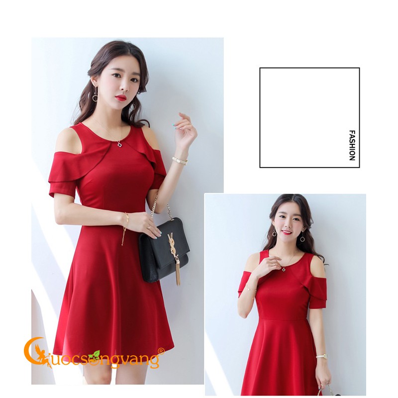 Váy đầm công sở đầm xòe hở vai GLV054 Cuocsongvang