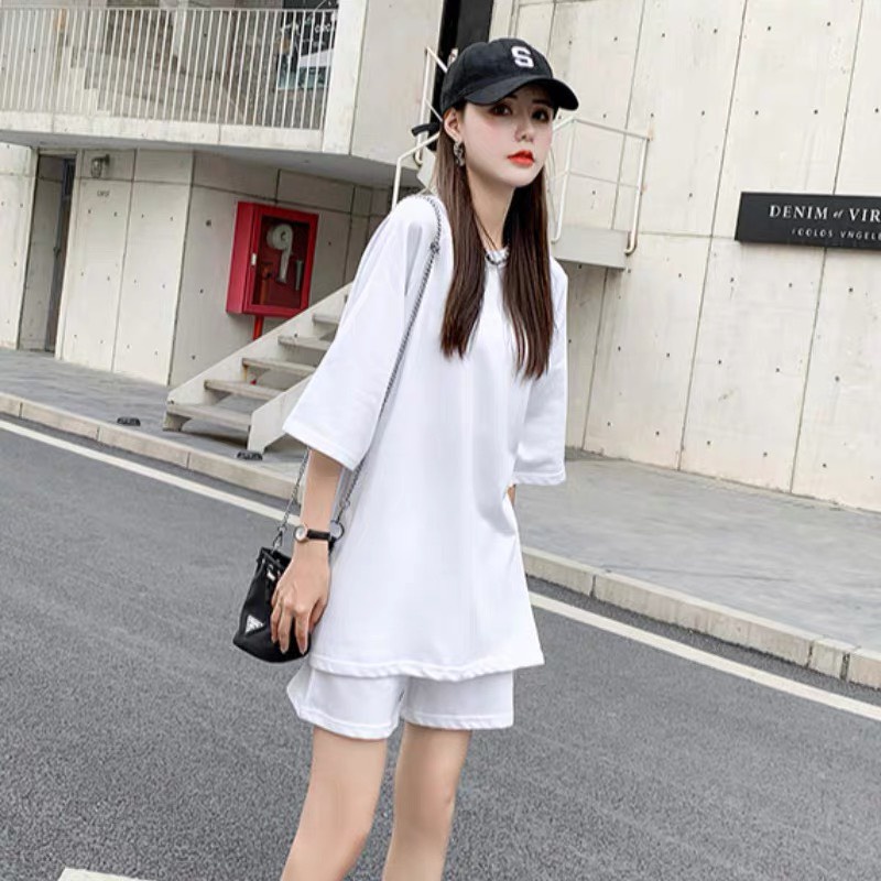 Bộ thể thao nữ trơn basic mùa hè mặc đi chơi bộ vải cotton kèm quần short đủ size thoáng mát