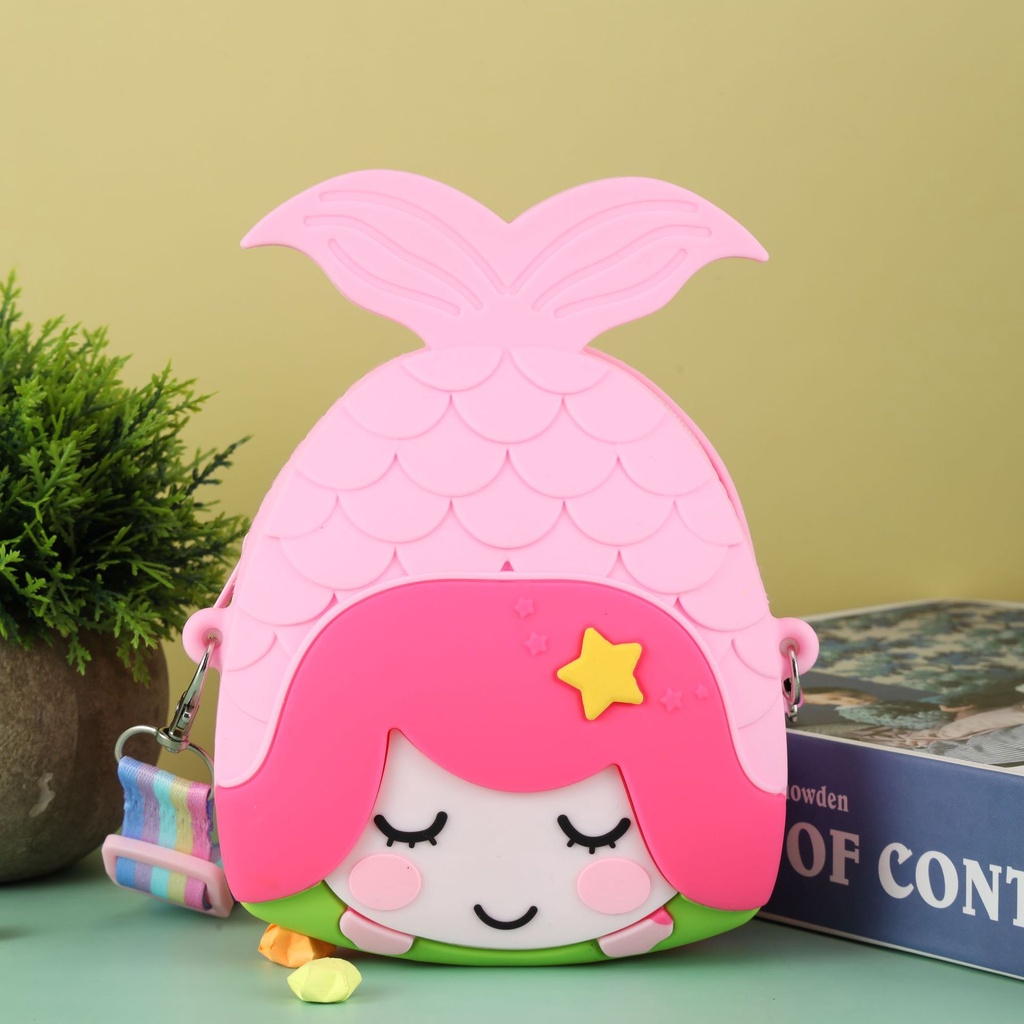 Túi Đeo Chéo Hình Nàng Tiên Cá Hoạt Hình Bằng Silicon Thời Trang Cho Bé Gái