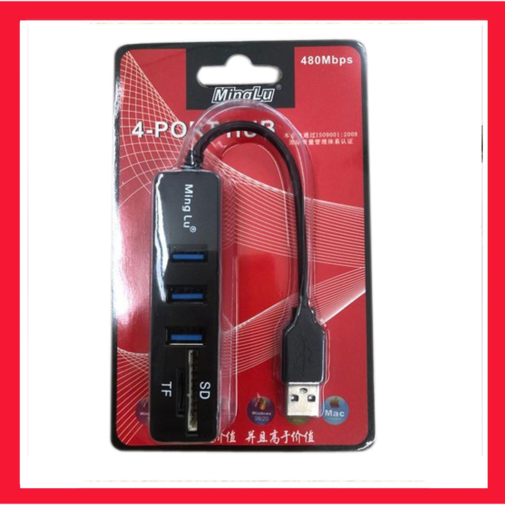 Bộ chia USB 2.0 ra 3 cổng, + 1 cổng SD + 1 cổng TF - Hub USB 2.0