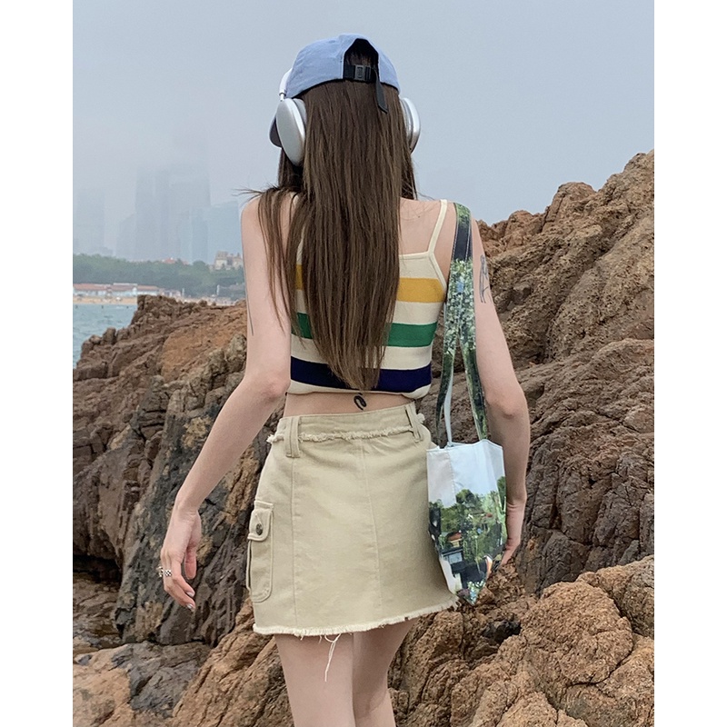 Chân Váy Denim Ngắn Phong Cách Retro Thời Trang Hàn Quốc Dành Cho Nữ