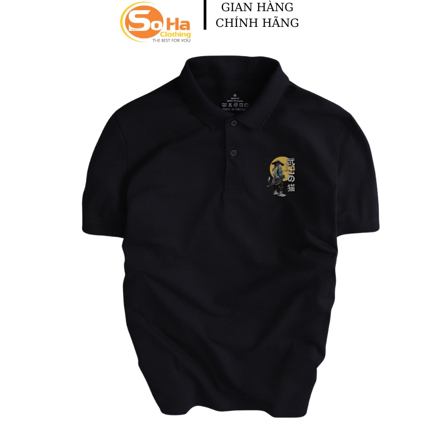 Áo Thun Nam, Áo Polo Nam Có Cổ Vải Cá Sấu Cotton Cao Cấp.Chất Lượng , Mèo Samurai, SoHa Clothing