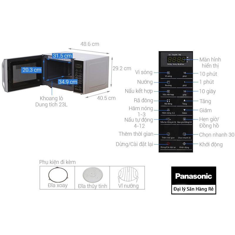 Lò vi sóng điện tử có nướng Panasonic NN-GT35HMYUE dung tích 23 lít hàng chính hãng, bảo hành 12 tháng