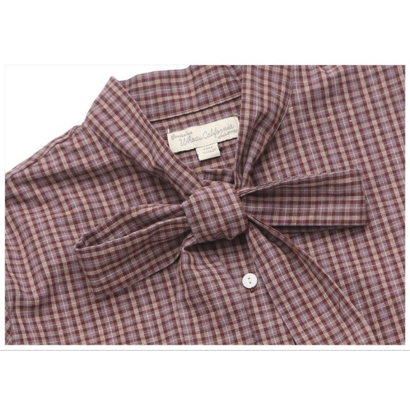 Áo sơmi kẻ thắt nơ WHOAU AUTHENTIC