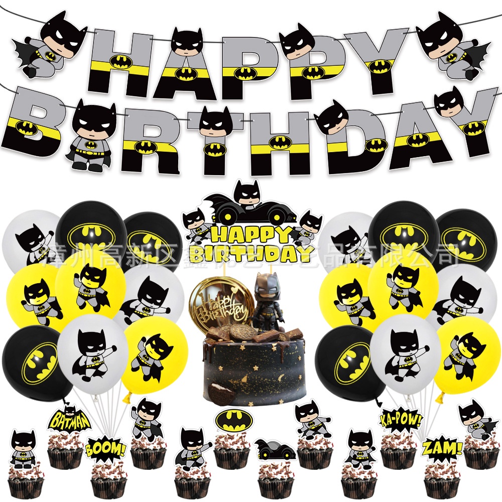 Set Bong Bóng Họa Tiết Batman Trang Trí Bánh Kem Sinh Nhật Cho Bé