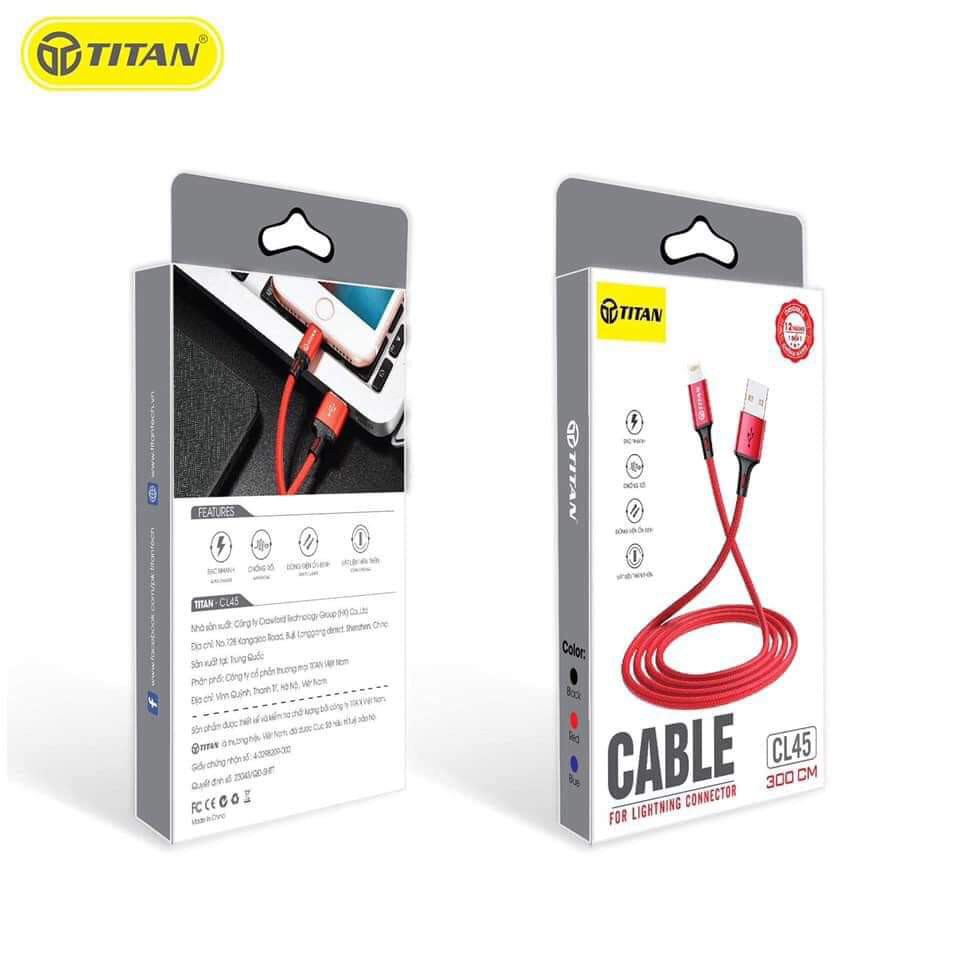 Cáp Sạc ip,máy tính bảng táo 3M dây dù Titan CL45-Dùng Thử 14 Ngày Lỗi 1 đổi 1