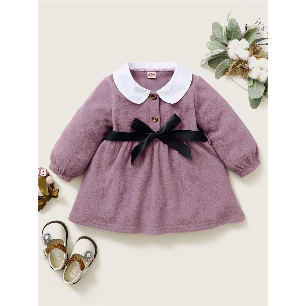 Đầm MIKRDOO dáng chữ A tay dài cổ peter pan dễ thương dành cho bé gái 0-2 tuổi