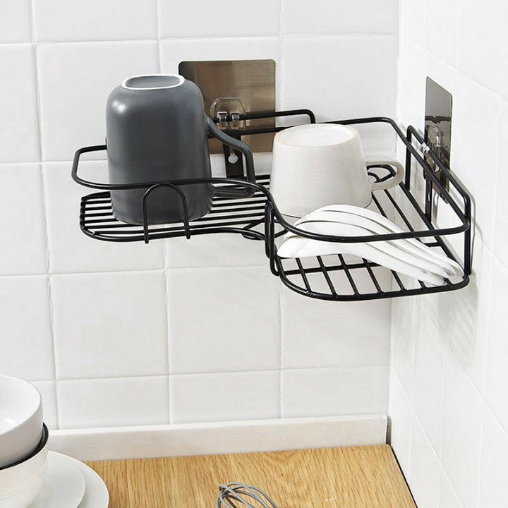 Kệ sắt dán góc tường, để chai lọ, đồ dùng tiện dụng