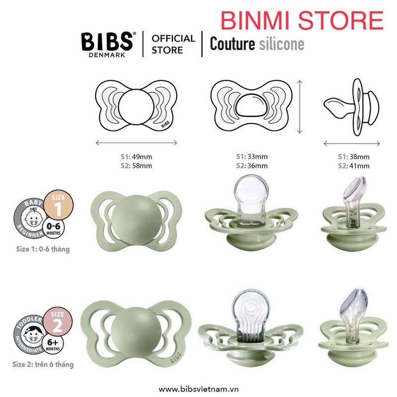 [Tặng hộp đựng] Ti Giả Bibs Couture: Núm Vát Chống Hô/ Vâu Cho Bé Chất Liệu Silicone