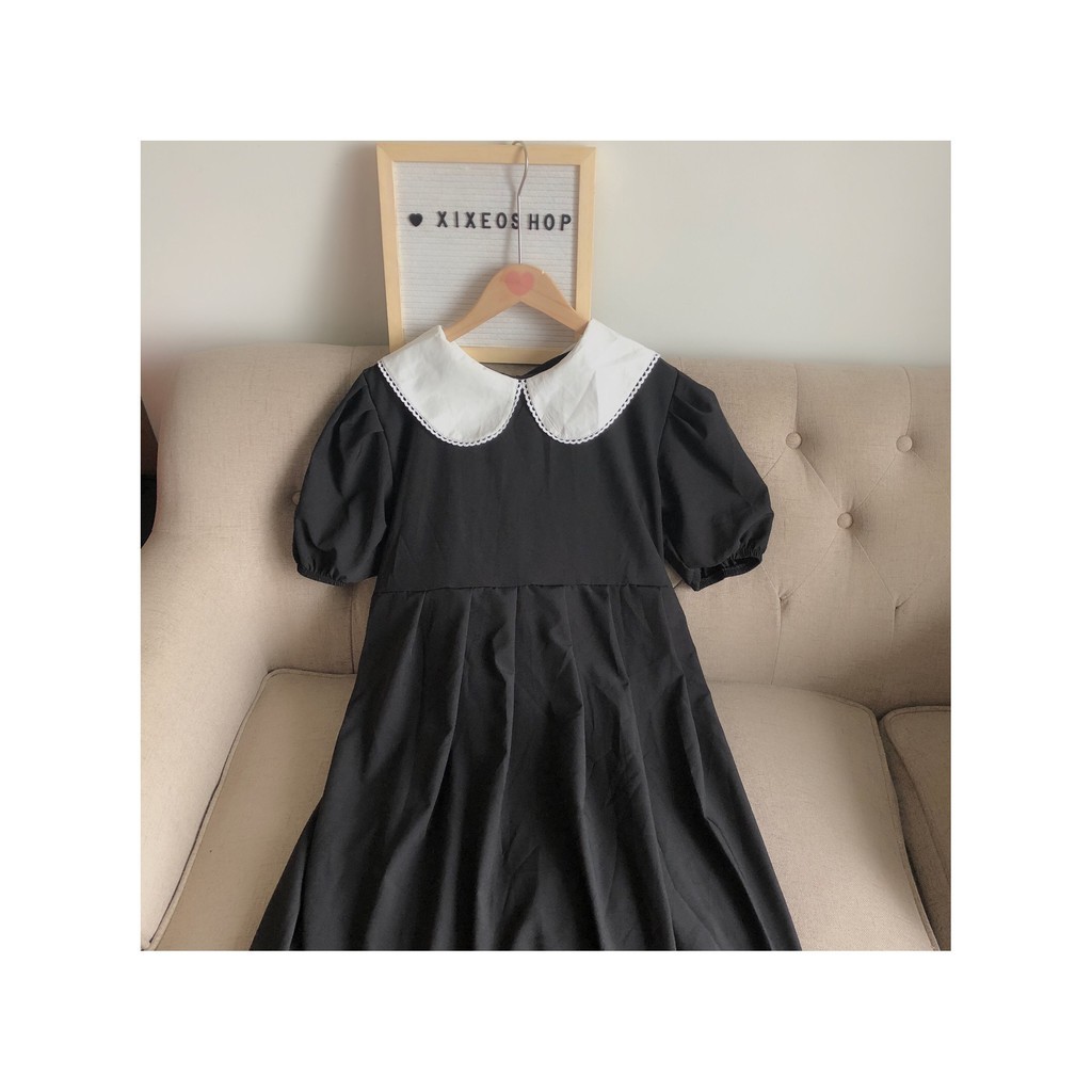 Váy suông đen cổ bèo đen vintage, đầm thiết kế sơ mi ulzzang xixeoshop - V3 | BigBuy360 - bigbuy360.vn