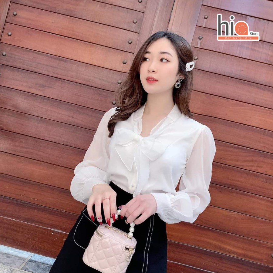 Áo voan kiểu sơ mi công sở nữ cổ nơ tay phồng dáng tiểu thư phong cách Hàn Quốc - Hia Clothing | BigBuy360 - bigbuy360.vn