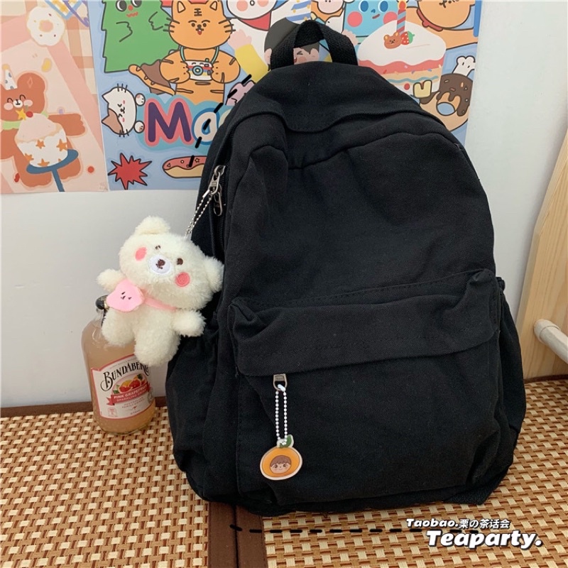 Balo đi học basic vải canvas kiểu basic hai màu be, đen. Cặp sách ullzang dáng rộng vừa laptop 17 inch