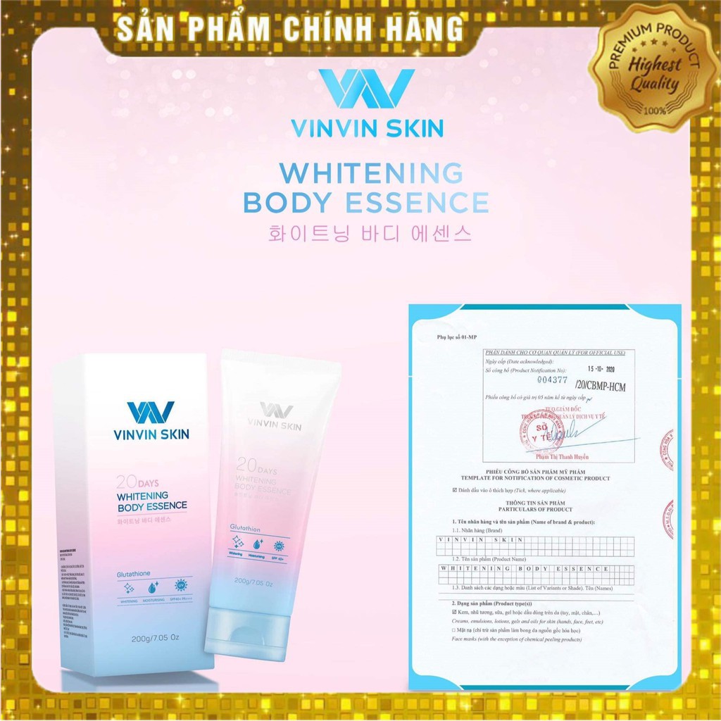 │✔️ 𝗖𝗛𝗜́𝗡𝗛 𝗛𝗔̃𝗡𝗚│Kem Body dưỡng trắng toàn thân VinVin Skin, bật tone sau 7 ngày sử dụng, trắng sáng mịn màng.