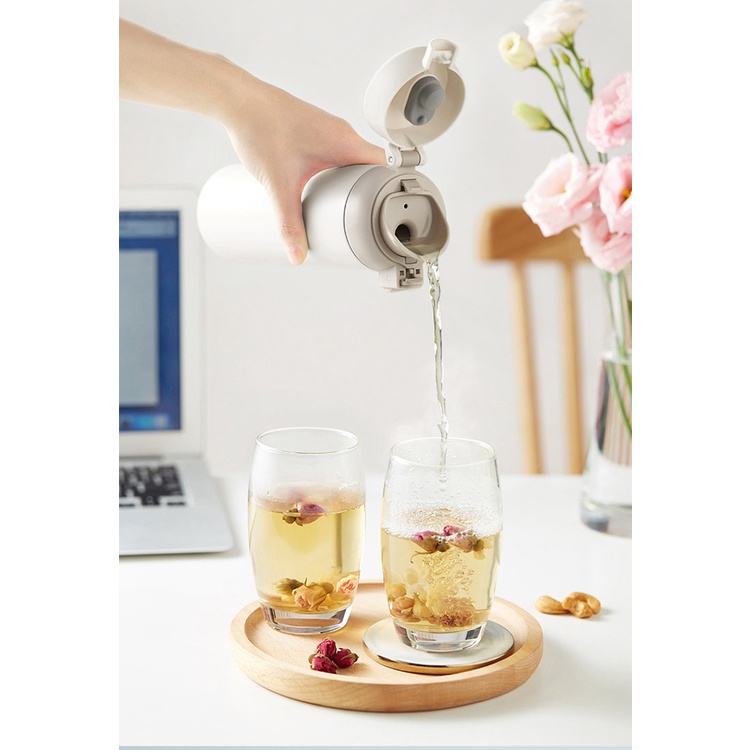 Bình giữ nhiệt Lock&amp;Lock Wannabe One Touch LHC3240WHT 450ml Inox316 - Trắng